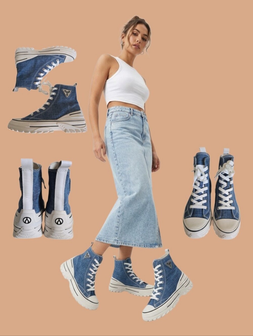Wishbonre Collection Women's Blue Denim Platform High Top Sneakers